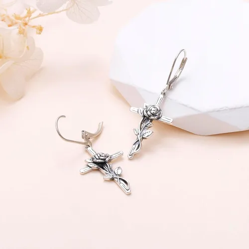 Miniatura 61 de Aretes colgantes de filigrana de plata de ley 925, margarita, loto, flor de rosa, piedra lunar, lágrima para mujer, nudo celta infinito, margarita