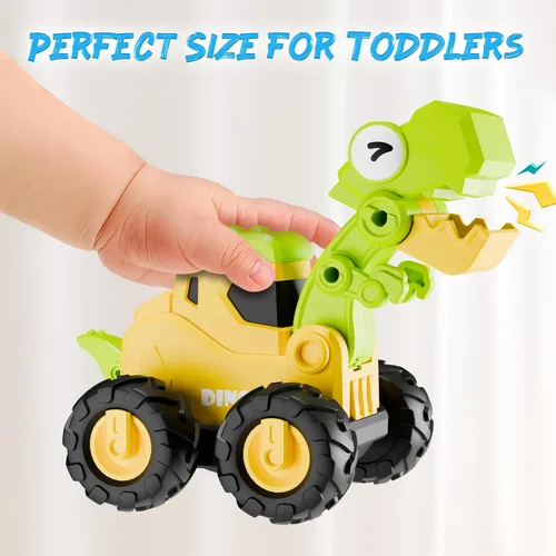 Miniatura 4 de iPlay, iLearn Juguetes de Camión de Dinosaurio para Niños Pequeños, Autos de Carreras Dinos Press Go para Niños, Conjunto de Juego de Vehículos