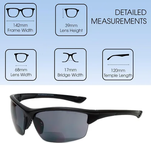 Miniatura 6 de Calabria Sport 202BF - Gafas de seguridad bifocales para lectura para hombres y mujeres, antivaho envolvente, protección UV tintada, sin montura