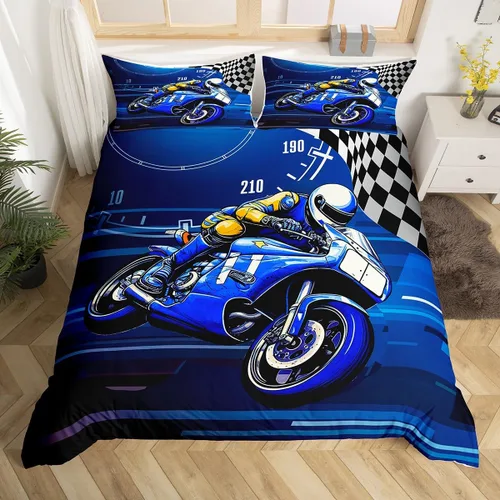Miniatura 12 de Feelyou Juego de funda de edredón de motocross para deportes extremos, juego de ropa de cama de carreras de motocross para niños, decoración