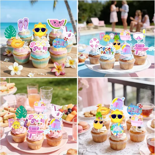 Miniatura 3 de Decoración para cupcakes de verano, 36 piezas de decoración de cupcakes de verano con temática hawaiana, decoración de cumpleaños, decoración