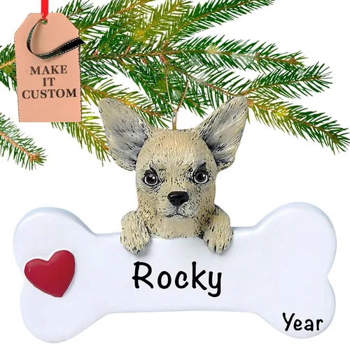 Adorno personalizado de hueso de perro Chihuahua 2025 | Personalización gratuita las 24 horas | Adornos de Navidad de la primera Navidad de cachorro