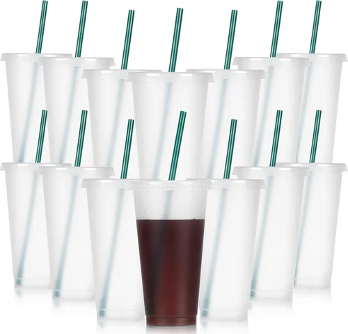 Miniatura 11 de Bokon 60 Juegos de Vasos con Popote y Tapa al Por Mayor, Vasos de Plástico Reutilizables de 24 oz con Tapas y Pajillas, Botella de Agua, Taza