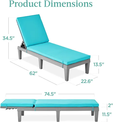 Miniatura 3 de Best Choice Products Sillón para exteriores, tumbona de resina para patio, piscina, patio trasero, porche con cojín de asiento, respaldo ajustable