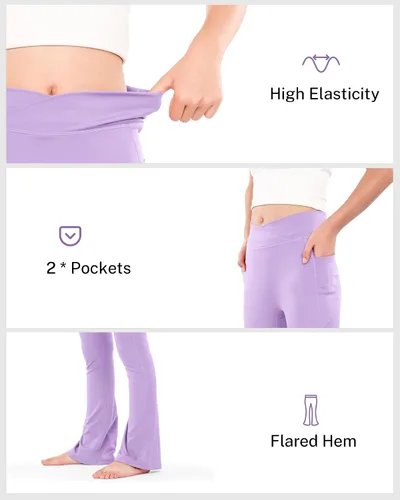 Miniatura 5 de HASMES Leggings acampanados para niñas, pantalones de yoga con cintura alta, pantalones casuales de baile, pantalones deportivos para niños