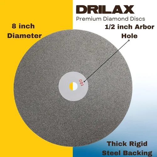 Miniatura 4 de Drilax Disco de regazo plano de diamante de 8 pulgadas Grano 100, orificio de eje de 1/2 pulgada para rectificado lapidario, modelado de piedra