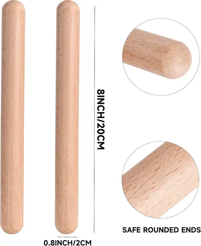 Miniatura 2 de 1 par de instrumentos de percusión musical de clavos de madera clásica de 8 pulgadas, palos de ritmo de madera natural (1 par FBA)