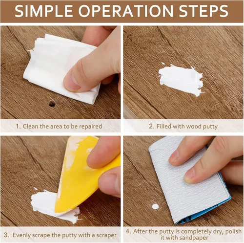 Miniatura 5 de DEWEL Masilla de relleno de madera, kit de reparación de muebles de madera, relleno de madera blanca manchable y paintab, reparación rápida