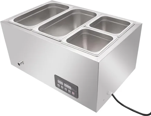 Calentador eléctrico comercial de alimentos de 17.9 cuartos de galón, mesa de vapor de 4 sartenes, encimera de buffet Bain Marie de acero inoxidable