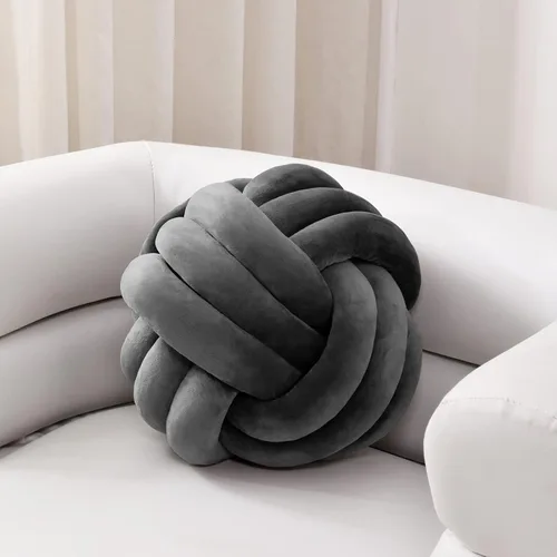 Sioloc Almohadas de Bola con Nudo Suave, Almohada Decorativa Redonda Cojín Decoración del Hogar Almohada de Felpa, Almohada Decorativa Anudada Gris