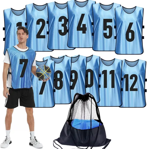 Miniatura 13 de Scrimmage - Chaleco de entrenamiento (12 unidades) para deportes de equipo, camisetas para adultos y jóvenes, baberos de fútbol, camisetas