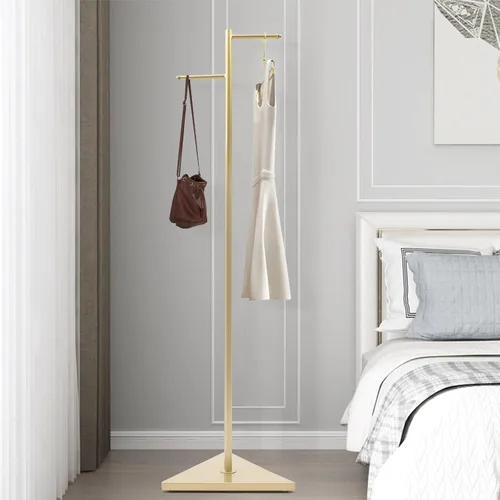 Miniatura 17 de Perchero para ropa de 67 pulgadas con base de almacenamiento y ganchos, perchero resistente para colgar ropa, bolsos, sombreros y zapatos para Dorado