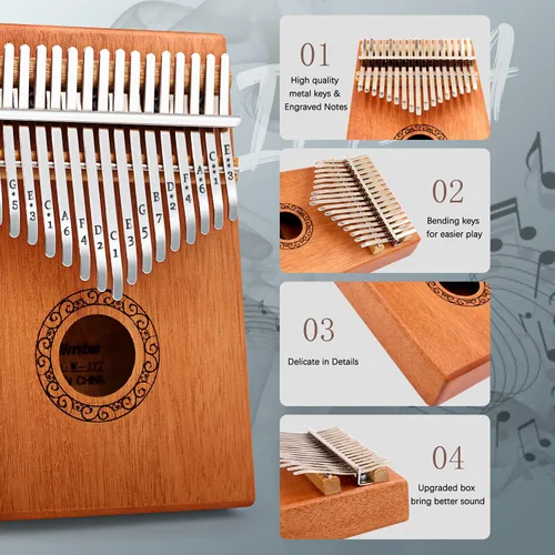 Miniatura 2 de YUNDIE - Piano de pulgar Kalimba, portátil de 17 teclas con martillo de afinación e instrucciones, instrumentos musicales, regalo de cumpleaños