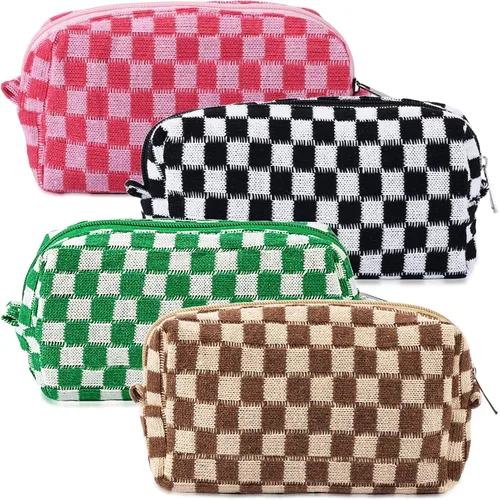 ZLFSRQ Bolsa de maquillaje a cuadros para mujer, grande y pequeña, juego de bolsa de cosméticos a cuadros, bolsas de aseo de viaje, bolsa de Cuadros