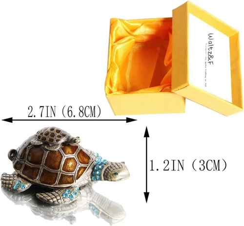 Miniatura 2 de Waltz&F Joyero de tortuga con cristales verdes claros brillantes, caja de baratijas con bisagras, figura pintada a mano, soporte para anillo