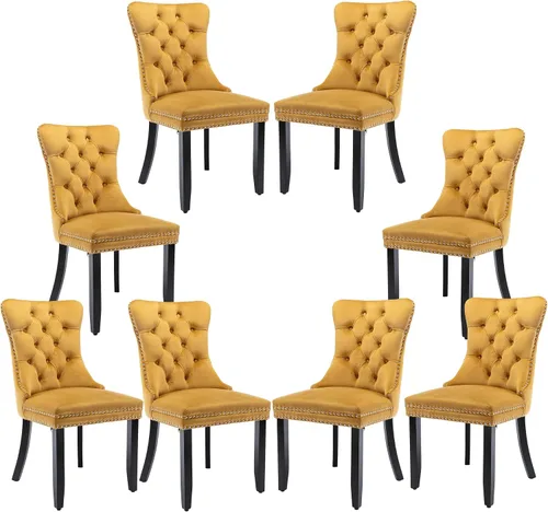 Miniatura 64 de Silla de comedor copetuda moderna de terciopelo para comedor, sillas de comedor tapizadas con remache de clavo, anillo trasero para cocina, comedor