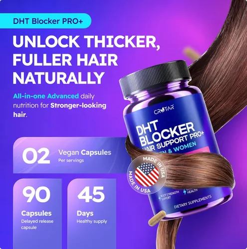 Miniatura 3 de Crotar DHT Blocker para mujeres y hombres Suplemento de crecimiento del cabello de doble acción Saw Palmetto y aceite de semilla de calabaza