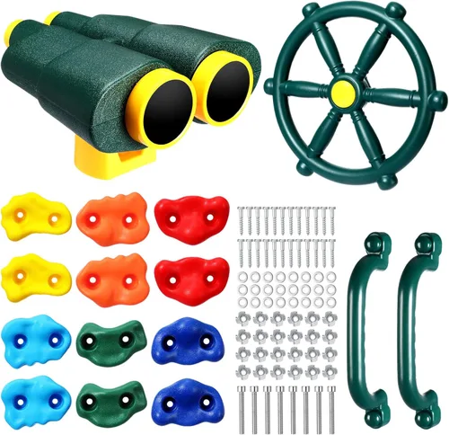 Miniatura 8 de Arrowbash Juego de 16 accesorios para patio de recreo, juego de equipo de plástico pirata, juego de barco de plástico pirata con rueda de barco, Azul