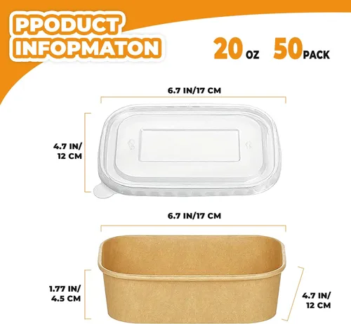 Miniatura 2 de Kaderron 50 Pack 20 OZ Large Paper Bowls with Lids with Spoons and Forks, Heavy Duty Disposable Meal Prep Containers for Party, Soak-Proof and