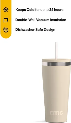 Miniatura 2 de RTIC Vaso Térmico Diario de 20 onzas de Acero Inoxidable Portátil con Aislamiento, Taza de Café de Viaje con Pajita, Forro de Cerámica, Tapa