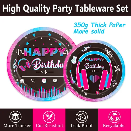 Miniatura 3 de Juego de vajilla de 168 piezas de suministros para fiestas musicales, platos de papel desechables, servilletas, tazas, cubiertos para decoración