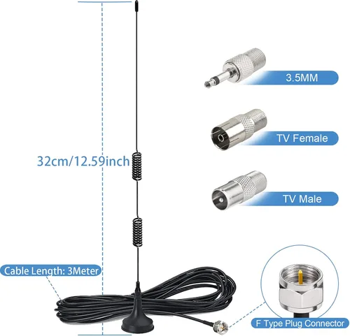 Miniatura 2 de Bingfu Antena FM Base magnética Antena de radio FM para Pioneer Onkyo, Yamaha, Marantz, Sherwood, radio digital HD, radio FM, Bluetooth, receptor