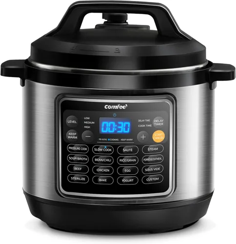 Miniatura 9 de COMFEE' Olla a presión eléctrica pequeña 7 en 1, olla de cocción lenta, vaporera, salteado, cocción al vacío, calentador, olla múltiple con olla