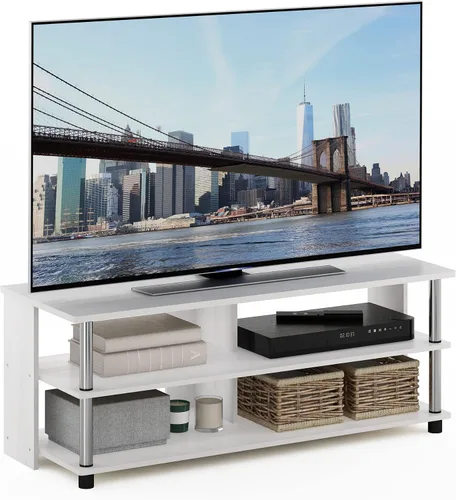 Miniatura 19 de Furinno Beginning - Soporte de TV rectangular de 2 niveles con estante abierto, consola de TV para TV de hasta 36 pulgadas, parte trasera abierta