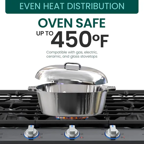 Miniatura 4 de MAGNAWARE Horno holandés ovalado de aluminio fundido con tapa, sartén resistente de 5 cuartos de galón con estante y cubierta de silicona con asas