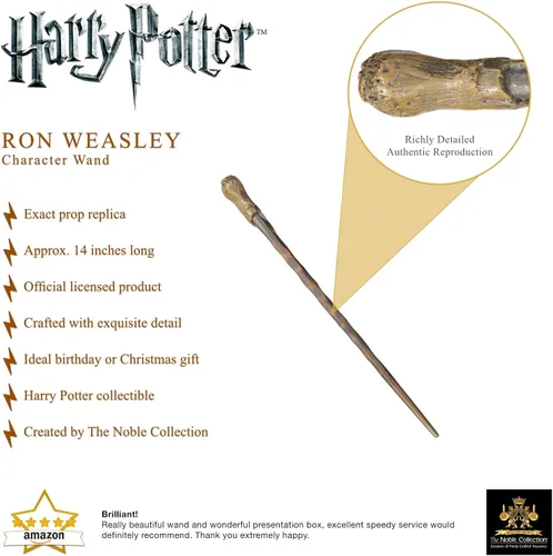 Miniatura 3 de The Noble Collection - Varita de personaje de Ron Weasley - Varita del mundo mágico de 14 pulgadas (14.2 in) con etiqueta de nombre - Juego