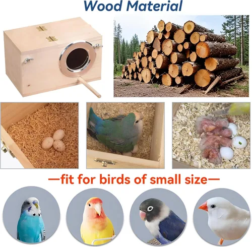 Miniatura 5 de JSLZF Nido de pájaros, caja nido de periquitos, caja de cría de pájaros con perca, caja nido de madera para pájaros, loros, agapornis, loros