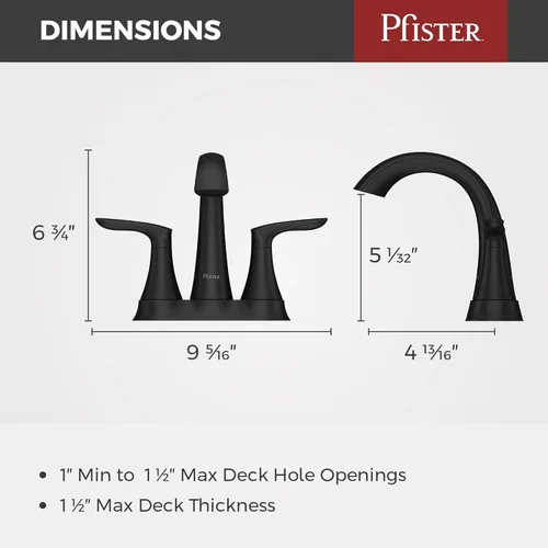 Miniatura 3 de Pfister Weller LG48WRPB - Grifo para lavabo de baño, centro de 4 pulgadas, 2 asas, 3 agujeros, acabado negro mate, LG48WRPB Mate negro