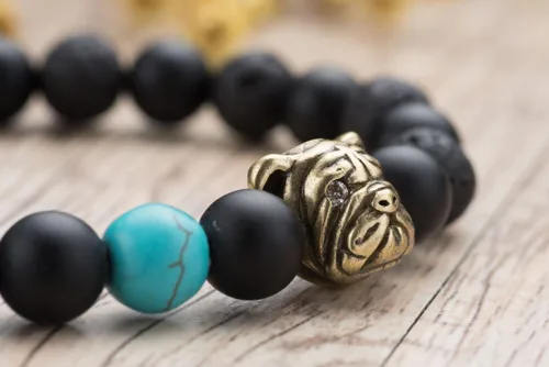 Miniatura 3 de Karseer Pulsera de perlas de ónix natural y roca de lava para perro, regalo de amistad, unisex