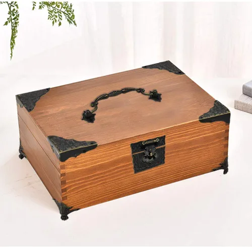 Miniatura 7 de Antiguo cierre cierre bisagras mango caja esquina protectores kit para bricolaje caja de joyería tono bronce