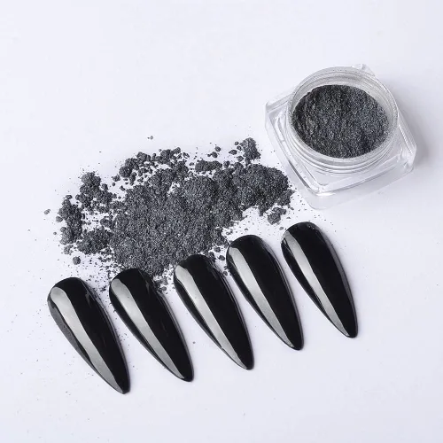 Miniatura 9 de Polvo de uñas cromado, efecto espejo metálico, polvo de uñas, arte de uñas, polvo de espejo negro cromado, brillante, ultra fino, pigmento