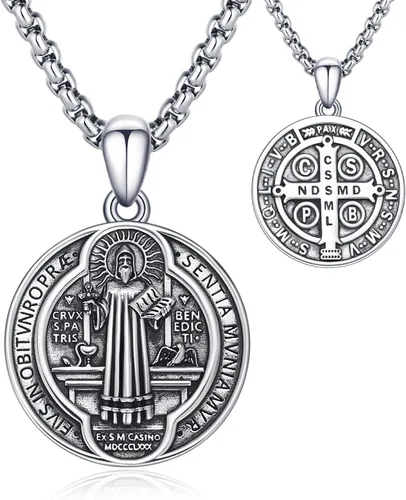 Miniatura 469 de Collar de plata de ley 925 con medalla de San Patrón, colgante de protección católica, amuleto, joyería religiosa para hombres y mujeres