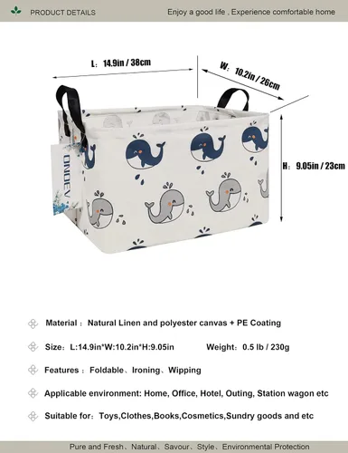 Miniatura 2 de Cesta de lavandería plegable rectangular, canasta de lona, cesta para guardería, adecuada para niños, oficina, dormitorio, ropa, almacenamiento