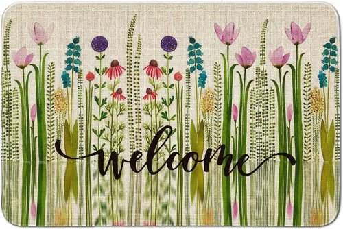 Miniatura 15 de Tapete de bienvenida para puerta de exterior, color verde cactus, 36 x 24 pulgadas, antideslizante, lavable, tapete para puerta de entrada