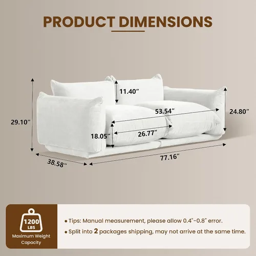 Miniatura 2 de Sofá de nube de asiento profundo de 77 pulgadas, moderno sofá modular de chenilla, sofá modular de 2 asientos con cojines gruesos de felpa y otomana