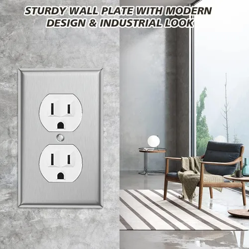 Miniatura 4 de Paquete de 10 cubiertas de salida de placa de interruptor de pared dúplex individual – Cubiertas de placa de salida de receptáculo de acero