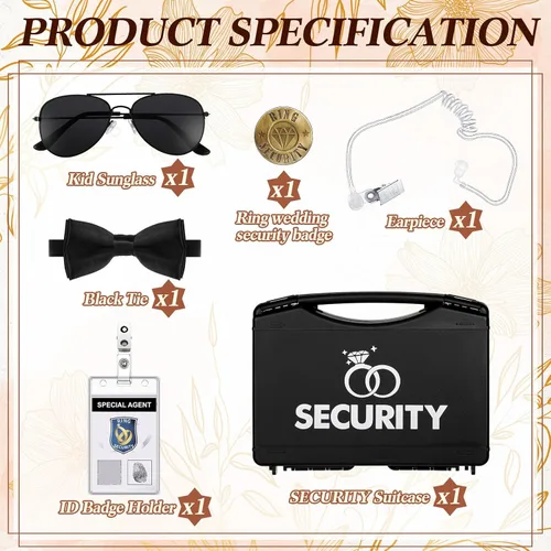 Miniatura 4 de Aoriher Juego de seguridad para portador de anillo de boda incluye caja para portador de anillo, insignia de seguridad, gafa de sol, auricular