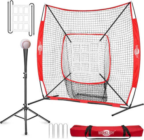 Miniatura 11 de Red de práctica de béisbol de 7 x 7 pies para golpear y lanzar, red de entrenamiento con zona de ataque grande o camiseta de bateo y objetivo de 9