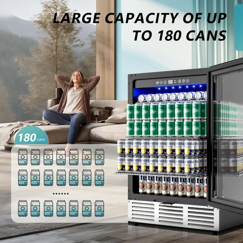 Miniatura 2 de EUHOMY Refrigerador de bebidas de 24 pulgadas, enfriador de bebidas integrado para 180 latas, refrigerador de cerveza debajo del mostrador