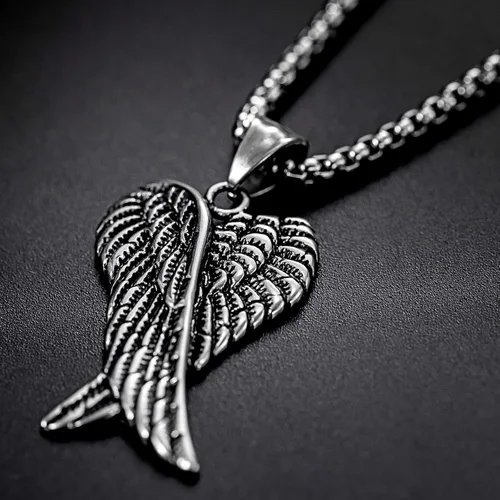 Miniatura 6 de Herinos Cadena de collar con colgante de acero inoxidable para hombres y mujeres, diseño de alas retro con diseño de calavera de plumas cruzadas