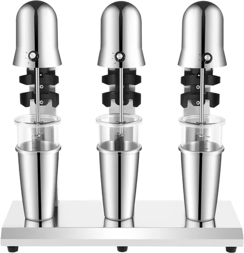 Máquina eléctrica de batido de leche de tres cabezales, máquina comercial de batido - Máquina de batido de acero inoxidable con taza de 27.1 fl oz,
