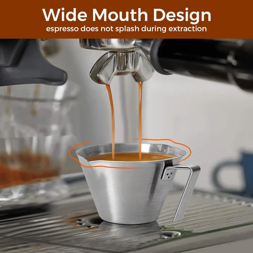 Miniatura 4 de 2 piezas de tazas de espresso de acero inoxidable con asa, taza medidora de metal de doble boquilla con doble escala, taza de espresso con boca