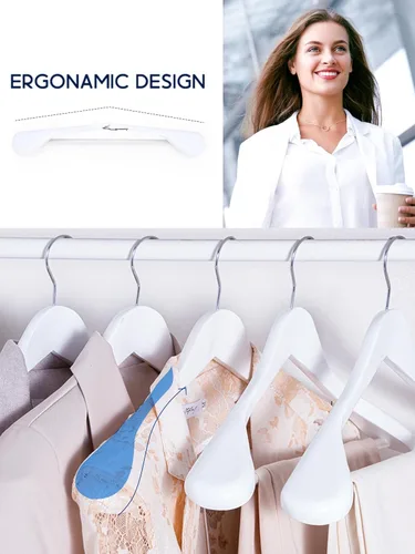 Miniatura 2 de HOUSE DAY Perchas de madera maciza de alta calidad para mujer, perchas de madera de hombro ancho, perchas para trajes con barra antideslizante