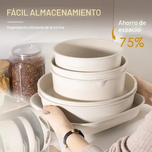 Miniatura 6 de Astercook Juego de 23 ollas y sartenes antiadherentes, juego de utensilios de cocina de cerámica, mango desmontable, juego de cocina de Blanco crema