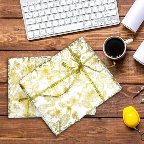 Miniatura 4 de TTLLQQ 40 hojas, 20 x 26 pulgadas, papel de seda impreso con estilo floral dorado para cajas de regalo, envoltura de regalo, manualidades, bodas
