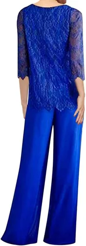 Miniatura 2 de 2 Piece Mother of The Bride Dresses Pant Suits Lace Evening Formal Dress Chiffon Wedding Guest Groom Dress Women's
